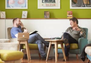 Oxford Playhouse Playmaker writer James Baldwin (L) meeting with director John Retallack (R) - Credit Geraint Lewis.